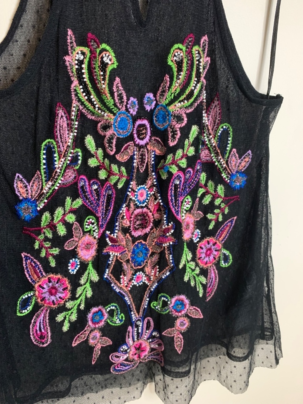 Guess Y2K Beaded Semi Sheer Black Colourful Halter Top XS - Picture 12 of 12